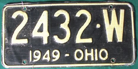 1949 Ohio License Plate Waffle 2432 W