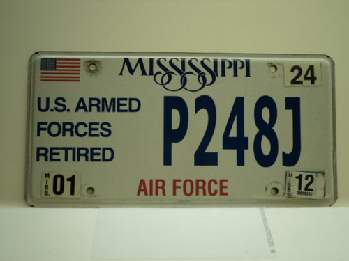 2012 MISSISSIPPI US AIR FORCE Retired License Plate P248J