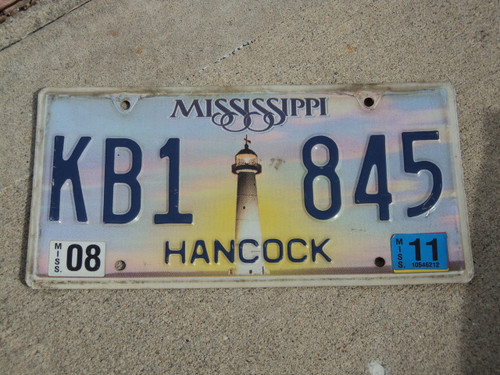 2011 MISSISSIPPI Lighthouse License Plate KB1 845