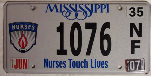 2007 Mississippi Nurses Touch Lives License Plate