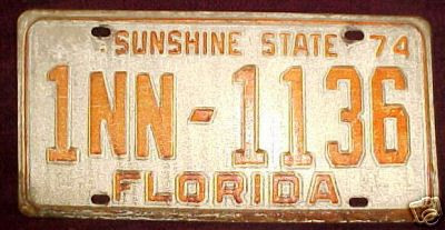 1974 Dade Co Florida License Plate 1NN1136