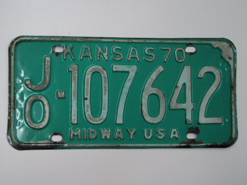 1970 KANSAS Midway USA License Plate JO 107642