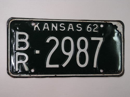 1962 KANSAS License Plate BR 2987