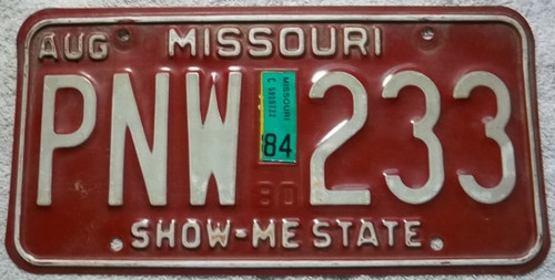 1984 Aug Missouri License Plate PNW 233 DMV Clear