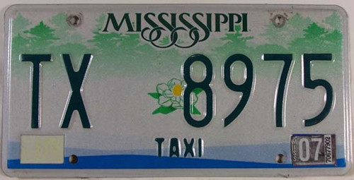 2007 Mississippi TAXI TX 8975 License Plate