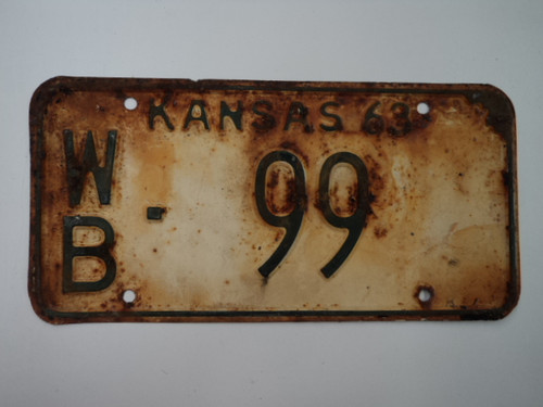 1963 KANSAS License Plate WB 99