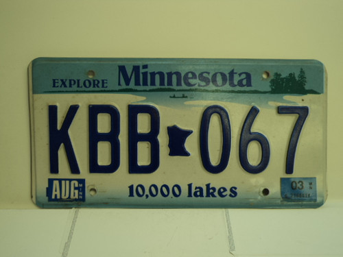 2003 MINNESOTA Explore 10,000 Lakes License Plate KBB 067