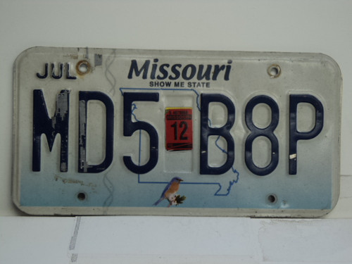 2015 MISSOURI Blue Bird License Plate MD5 B8P