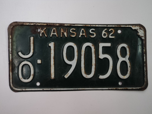 1962 KANSAS License Plate JO 19058