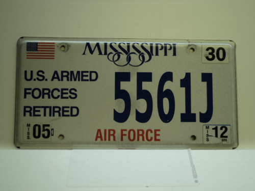 2012 MISSISSIPPI US AIR Force Retired License Plate 5561J