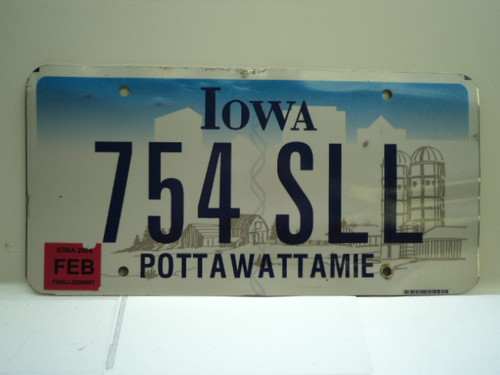 2008 IOWA License Plate 754 SLL