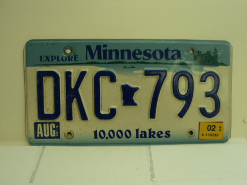 2002 MINNESOTA Explore 10,000 Lakes License Plate DKC 793
