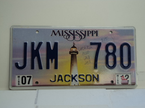 2012 MISSISSIPPI Lighthouse License Plate JKM 780