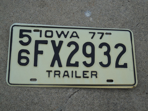 1977 IOWA Trailer License Plate 56 FX2932