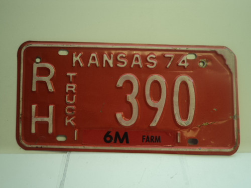 1974 KANSAS Farm Truck 6M License Plate RH 390