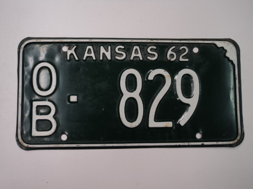 1962 KANSAS License Plate OB 829