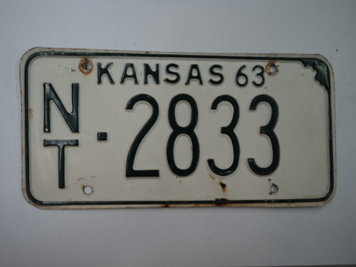 1963 KANSAS License Plate NT 2833