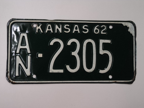 1962 KANSAS License Plate An 2305