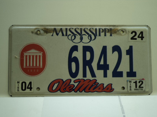 2012 MISSISSIPPI Ole Miss License Plate 6R421