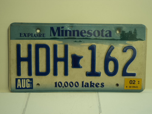 2002 MINNESOTA Explore 10,000 Lakes License Plate HDH 162