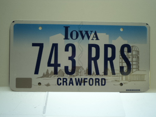 IOWA License Plate 743 RRS