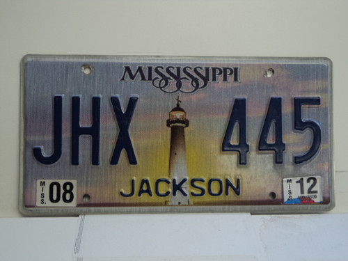 2012 MISSISSIPPI Lighthouse License Plate JHX 445