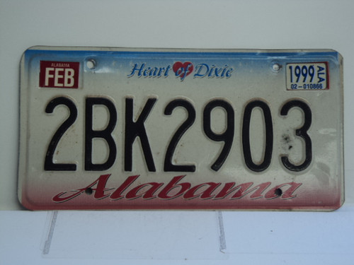 1999 ALABAMA Heart of Dixie License Plate 2BK2903