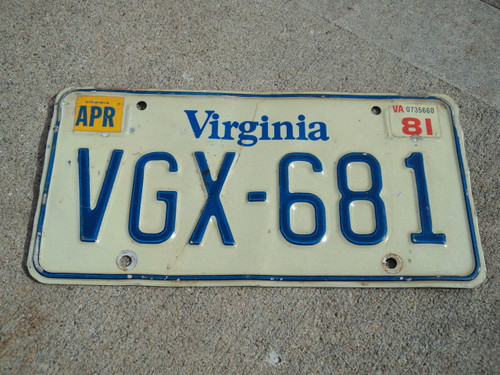 1981 VIRGINIA License Plate VGX 681