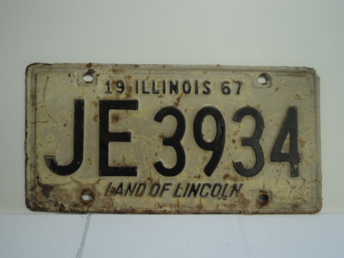 1967 ILLINOIS Land of Lincoln License Plate JE3934