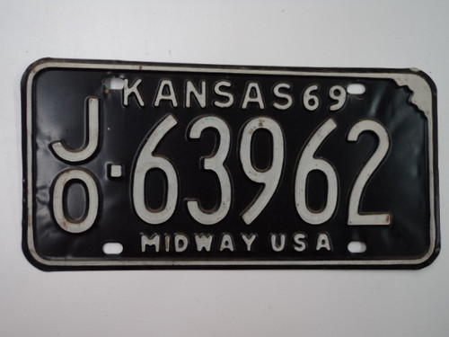 1969 KANSAS Midway USA License Plate JO 63962