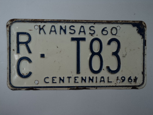 1960 KANSAS 1961 Centennial Truck License Plate RC T83