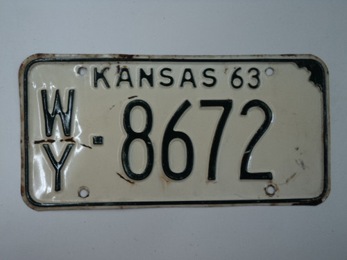 1963 KANSAS License Plate WY 8672