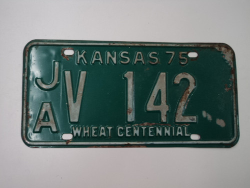 1975 KANSAS Wheat Centennial License Plate JA V 142