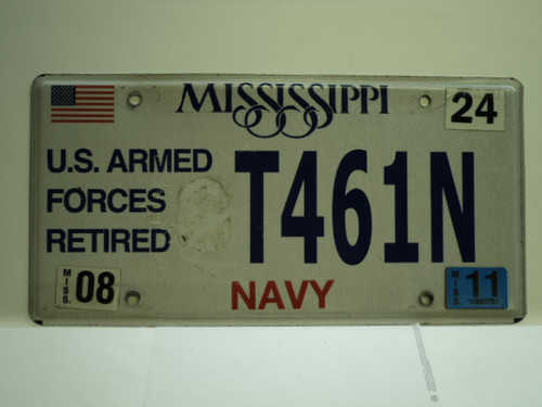 2011 MISSISSIPPI US NAVY Retired License Plate T461N
