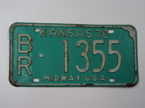 1970 KANSAS Midway USALicense Plate BR 1355