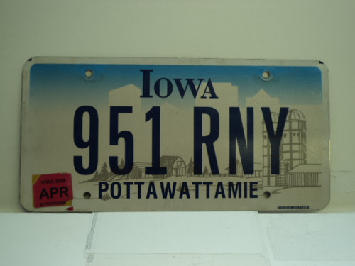 2008 IOWA License Plate 951 RNY