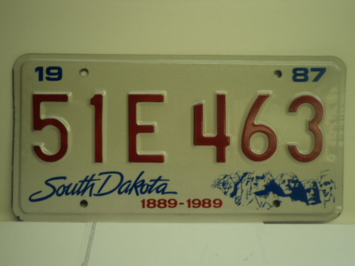 1987 SOUTH DAKOTA Centennial 1889 1989 License Plate 51E 463 1