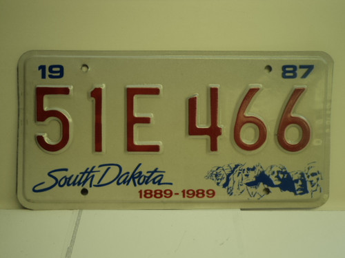 1987 SOUTH DAKOTA Centennial 1889 1989 License Plate 51E 466