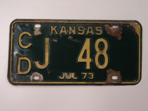 1973 KANSAS License Plate CD J 48
