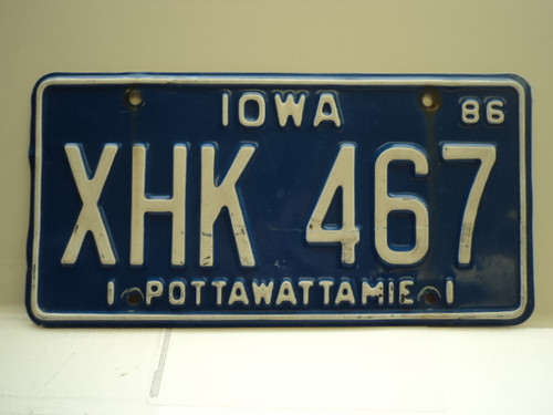 1986 IOWA License Plate XKK 467