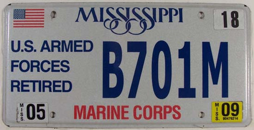 2009 May Mississippi Marine Corps License Plate