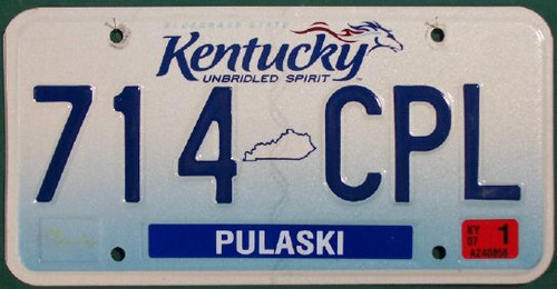 2007 Jan Pulaski Co Kentucky License Plate 714 CPL