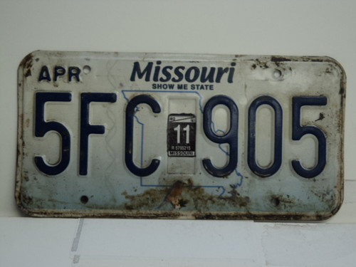 2011 MISSOURI Blue Bird License Plate 5FC 905