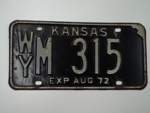 1972 KANSAS License Plate WY M 315