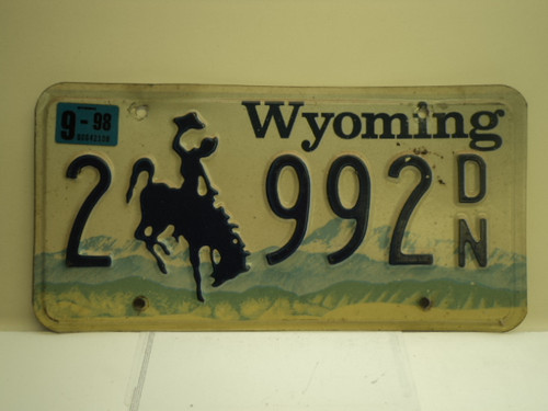 1998 Wyoming License Plate 2 992 DN