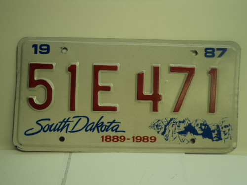 1987 SOUTH DAKOTA Centennial 1889 1989 License Plate 51E 471