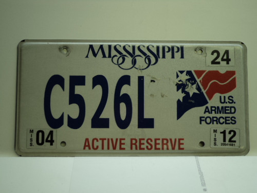 2012 MISSISSIPPI US Active Reserve License Plate C526L