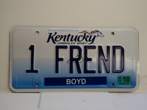 2012 KENTUCKY VANITY License Plate 1 FREND