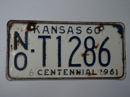 1960 KANSAS 1961 Centennial Truck License Plate N0 T1286