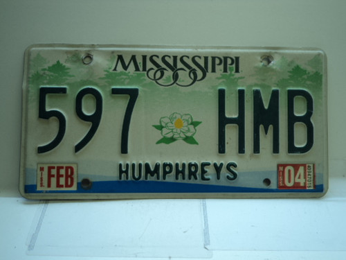 2004 MISSISSIPPI Magnolia License Plate 597 HMB
